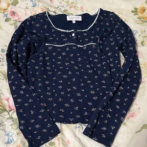 Navy Floral Long Sleeve Top